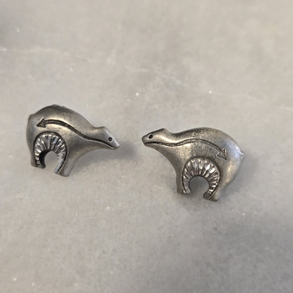Jewelry - Native American-Style Silver Tone Bear Fetish Earrings
